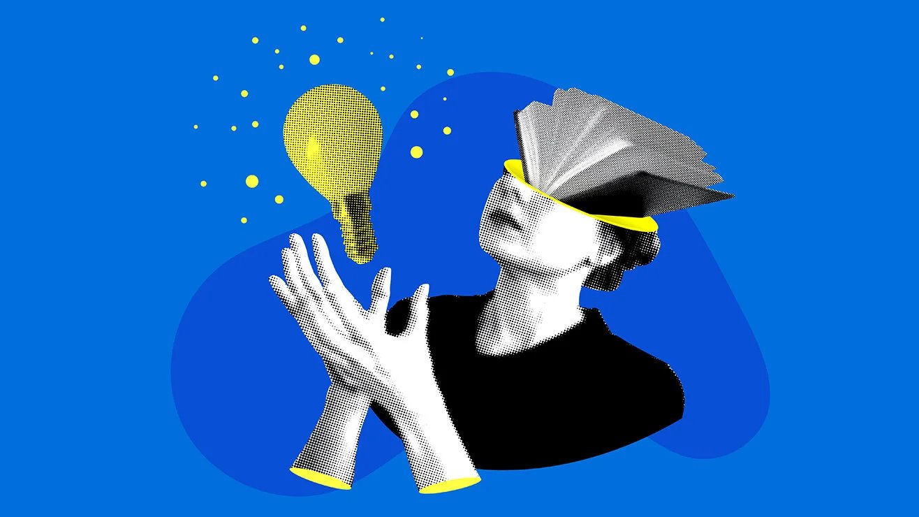 50 interesting science facts about our incredible world Halftone woman with book in her head holds a light bulb